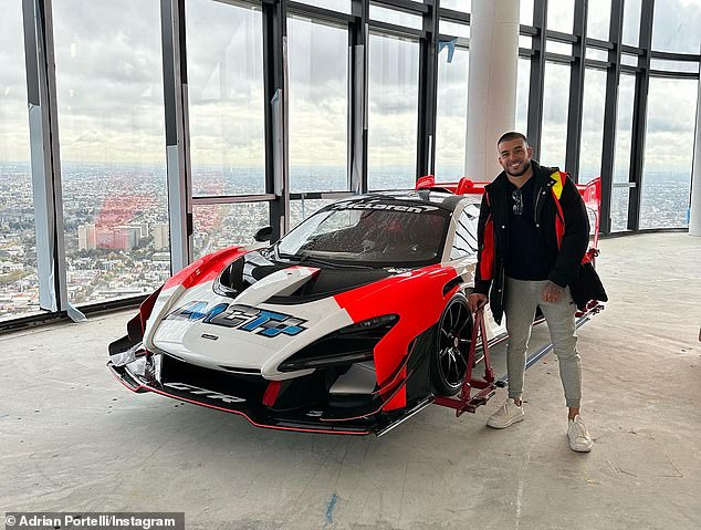 Portelli hit back at critics of his stunt, in which a crane lifted a sports car into his luxury penthouse.  The hatch and the car are in the picture