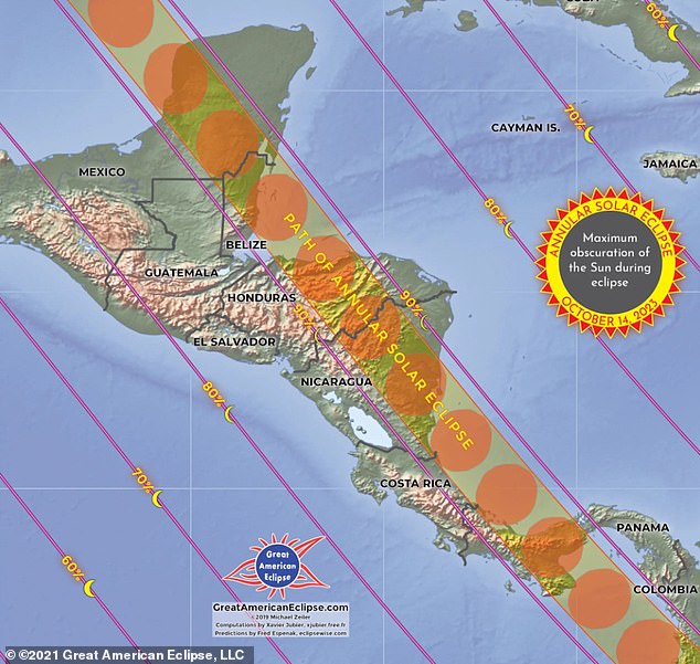 The path of the eclipse will later cross parts of Mexico, Guatemala, Belize, Honduras, Nicaragua, Panama, Colombia and Brazil before ending at sunset in the Atlantic Ocean.