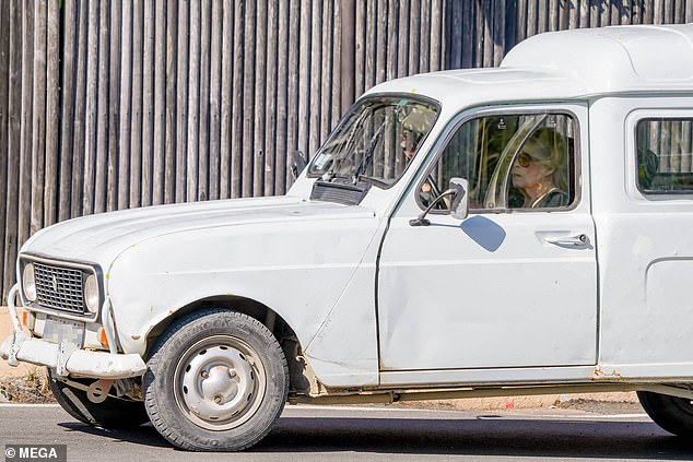 Milestone: The French actress was pictured behind the wheel of an old white van on her 89th birthday