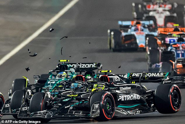 The two Mercedes drivers collided early in the race and ended Hamilton's night