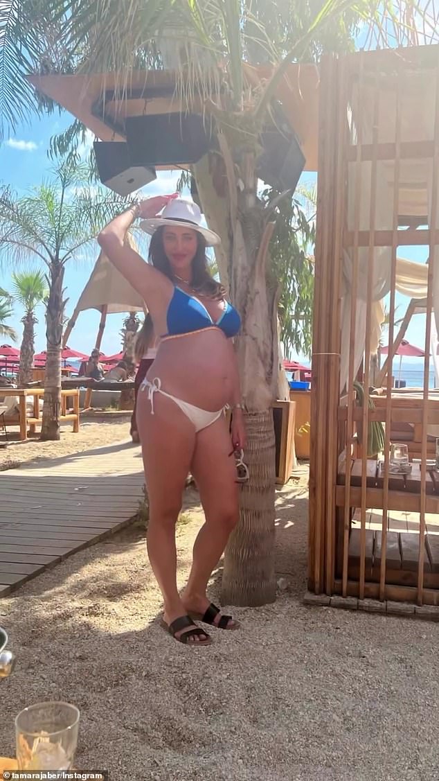 She confirmed her pregnancy in August during a romantic babymoon in Kalamata, Greece, sharing several photos on Instagram of herself posing in swimwear by the beach with her baby bump on display.