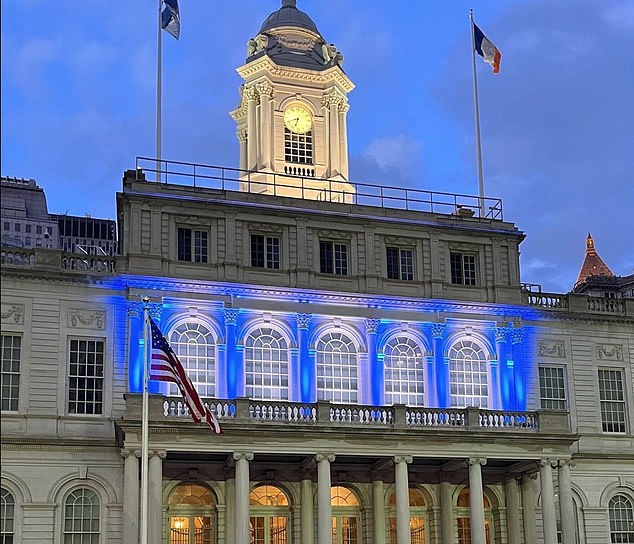 The mayor tweeted a photo of City Hall bathed in the blue and white colors of the Israeli flag