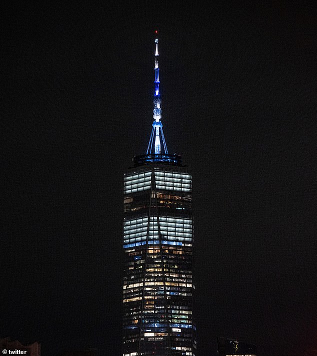 The governor ordered landmarks in the state, including the World Trade Center, to be lit up in blue and white