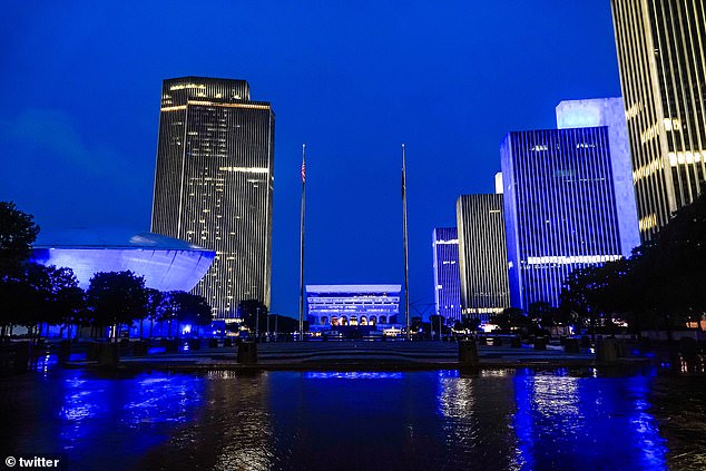 New York State officers in Albany were all bathed in blue and white light on Saturday night