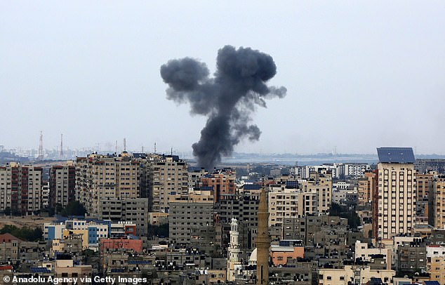 Smoke rises after Israeli airstrikes in Gaza City, Gaza as Israel begins its counteroffensive October 8, 2023