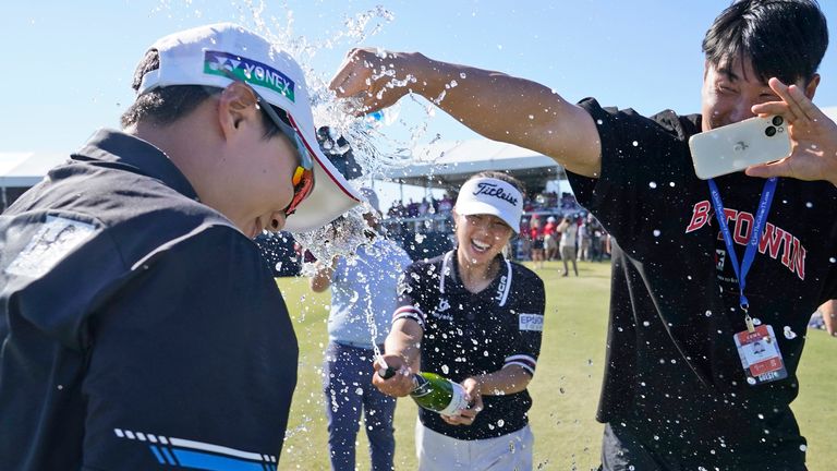 Hyo Joo Kim celebrates her victory in Texas on Sunday afternoon