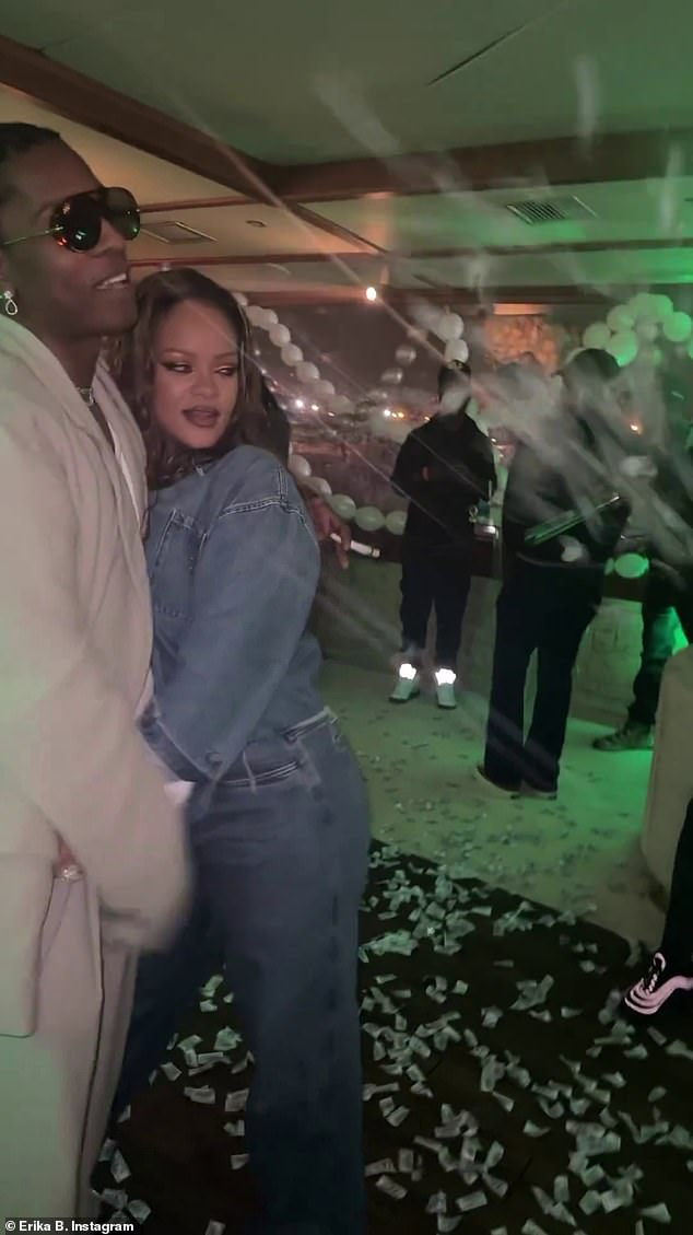 Adorable: In one clip shared with her own stories, Rihanna and the 'Am I Dreaming' hitmaker stood close together as they were surrounded by other close friends and guests on board