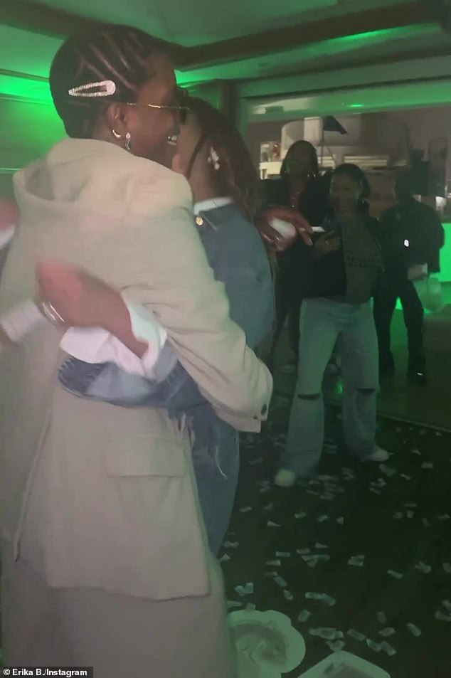 Celebration: Another clip shows a fun 'dance' between the rapper and some of his friends and Rihanna as well as her friends