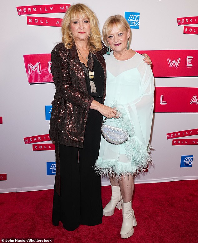 Sibling support: Sonja Friedman stood out in a sparkly jacket worn over a flowing black dress, while her sister Maria opted for a light green dress which was paired with white platform shoes