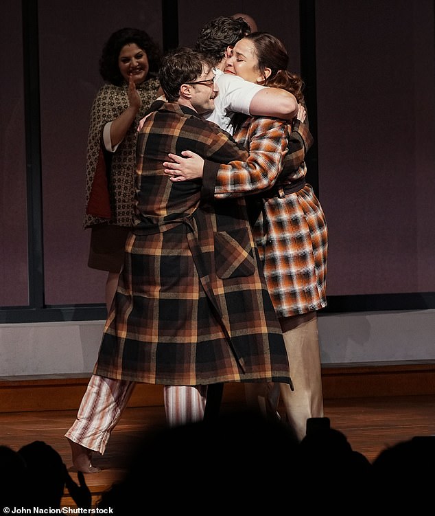 Affectionate: Radcliffe, Mendez and Groff embraced on stage