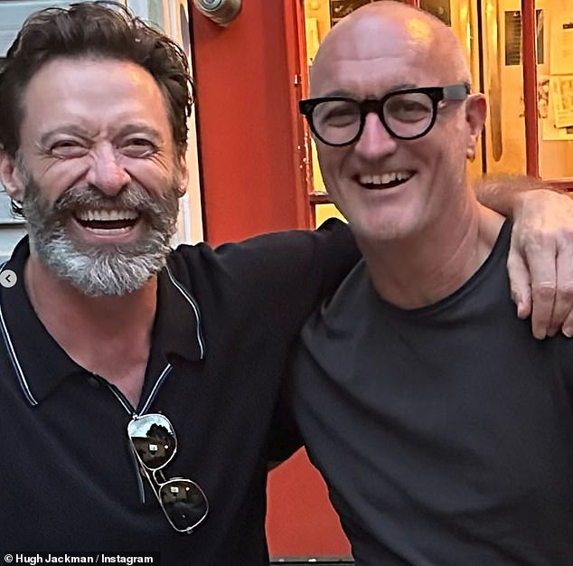 Fun time: Beaming broadly, the 54-year-old actor looked in high spirits as he posed for pictures with Andrew after enjoying dinner at his home