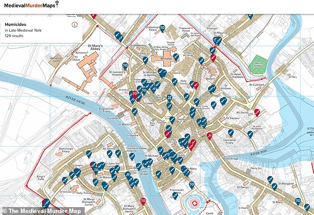 The Medieval Murder Map charts crime scenes based on investigations from forensic investigations 700 years ago