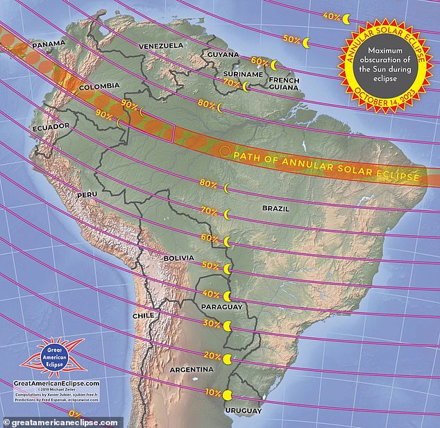 Starting at 09:15 PST, or 16:15 GMT, the eclipse will follow a path extending from the West Coast of the United States all the way to northern Brazil and the Atlantic Ocean.