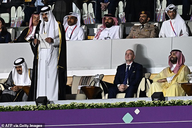 FIFA President Gianni Infantino (centre right, Qatar 2022 World Cup) has close ties with Saudi Crown Prince Mohammed bin Salman (far right)