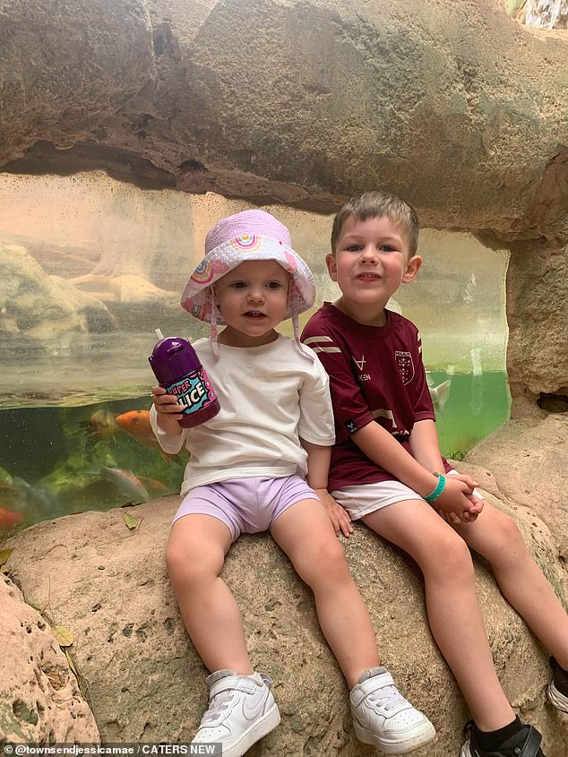 Alex is pictured here on holiday with her older brother Jacob, four, on their 10-day trip