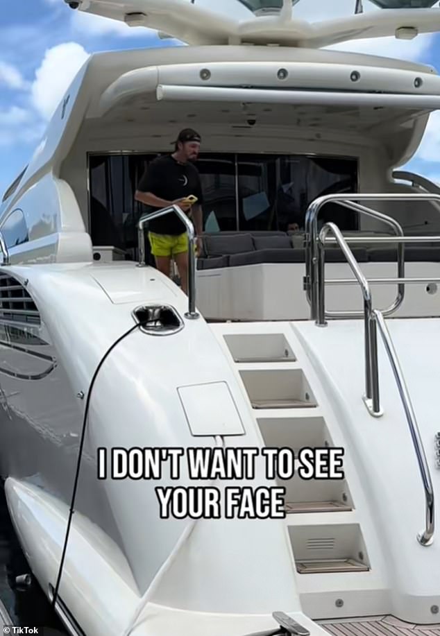 He yelled at the other yacht owner (pictured) for parking in the spot he claims he usually parks his vessel