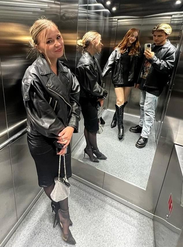 The whole gang: Anastasia, who lives in Italy, shared a cute selfie of her, Nikita and Lauren setting up a stylish display in a lift before the trio hopped on a Rickshaw in central London and headed to the theater - seemingly giving the seal of approval