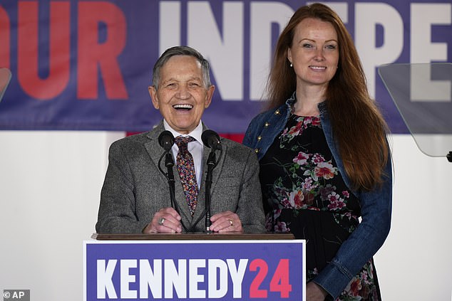 Campaign manager, former Rep.  Dennis Kucinich (left), appeared with his wife Elizabeth at Monday's event in Philadelphia