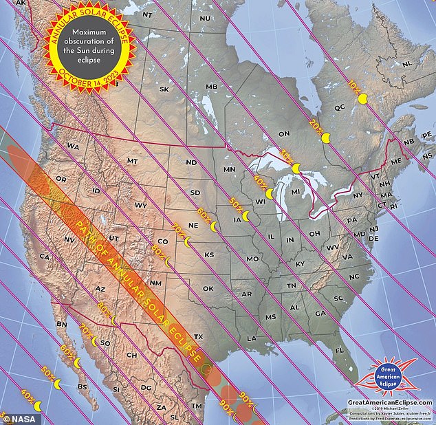 The October 14 annular solar eclipse will begin at 12:13 PM ET in Oregon and end three hours later in Texas.