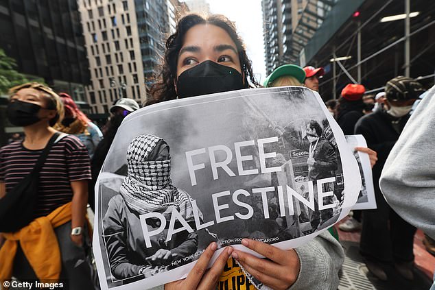 A crowd of pro-Palestinian activists confronted the pro-Israel protesters