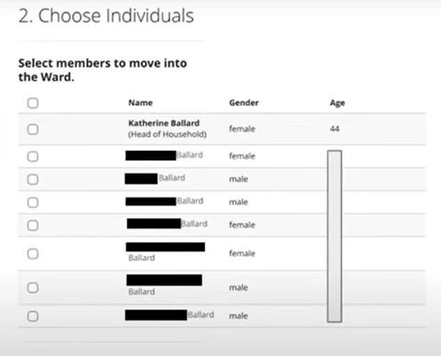 A screenshot of the Mormon church's internal database shows that Tim Ballard's does not appear on a family directory, with his wife, Katherine, listed as 'Head of Household' instead.  His children's names have been redacted to protect their anonymity