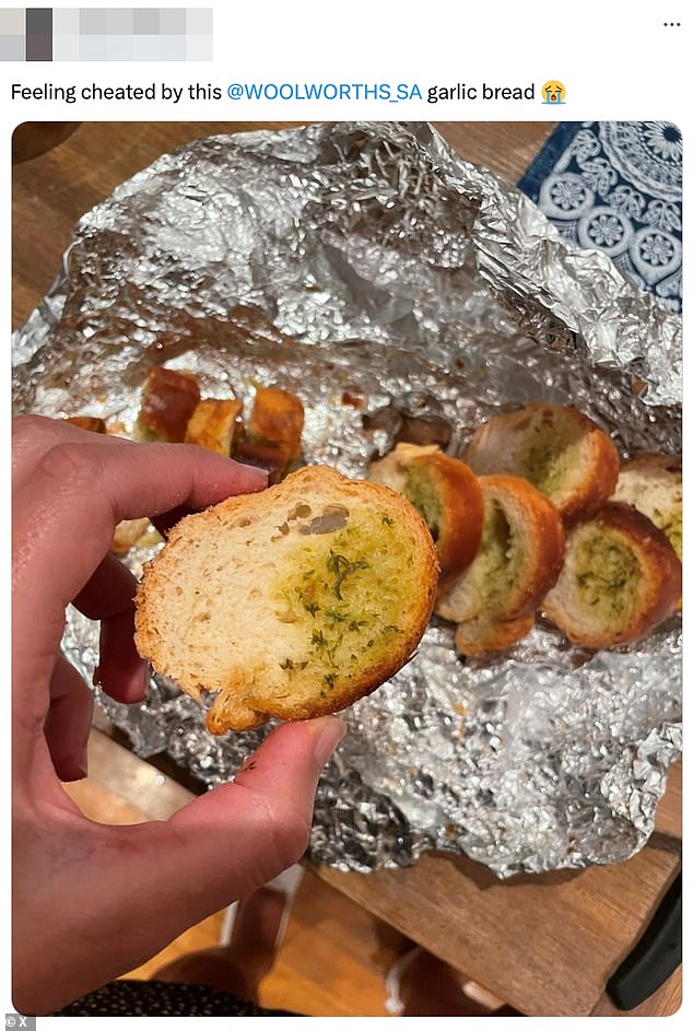 Customers have hit out at Woolworths over changes made to their new garlic bread (pictured) feeling 'cheated'