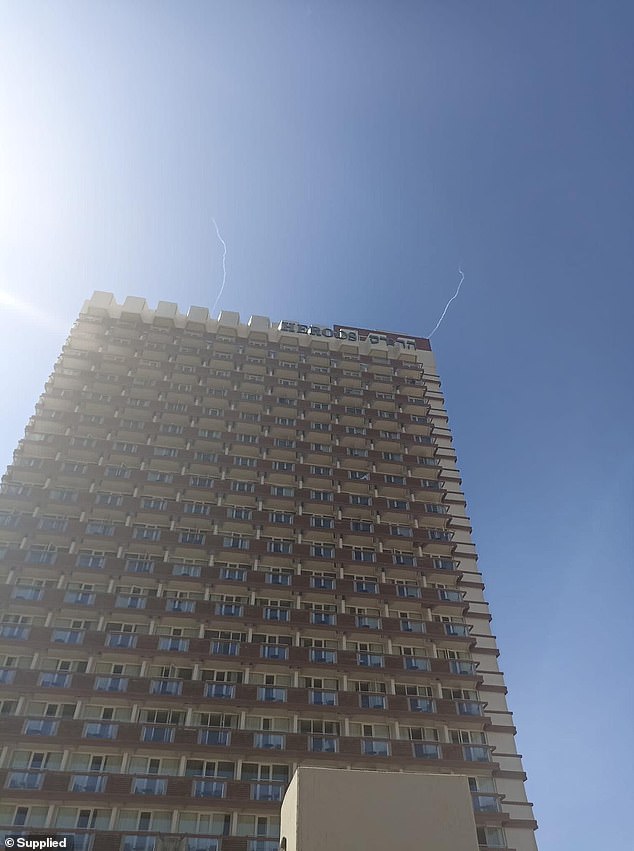 Pictured: Rockets flying through the sky in Israel, above where Ms Lilley was standing