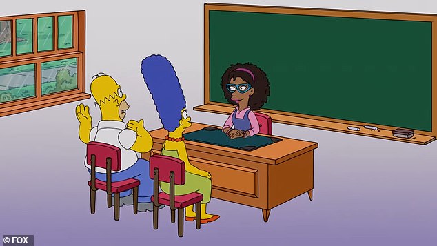 'Middle Childhood Nightmare': Kerry reprized her voice role as teacher Rachel Payton in Sunday's episode of Fox's The Simpsons in which 'Marge is overcome with fear of growing up'