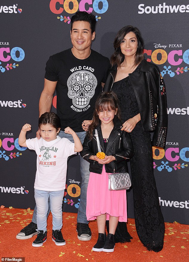 Family man: Lopez, wife Courtney Laine Mazza and children Dominic Lopez and Gia Francesca Lopez attend the premiere of Coco in Los Angeles in 2017