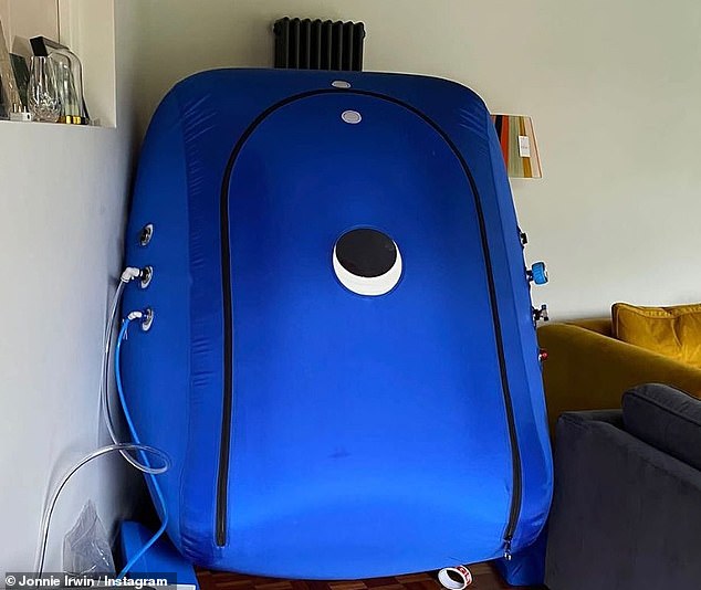 Chamber: The TV presenter, 49, revealed he has been loaned a hyperbaric oxygen chamber, sharing footage of it set up at his home