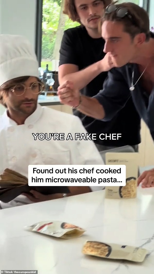 The rich kid character also posted a clip of him yelling at a chef for making him a microwave meal