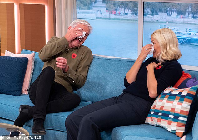 Uncontrollable: Holly is also struggling to present after having a fit of giggles on This Morning, mostly alongside her ex-boyfriend Phil