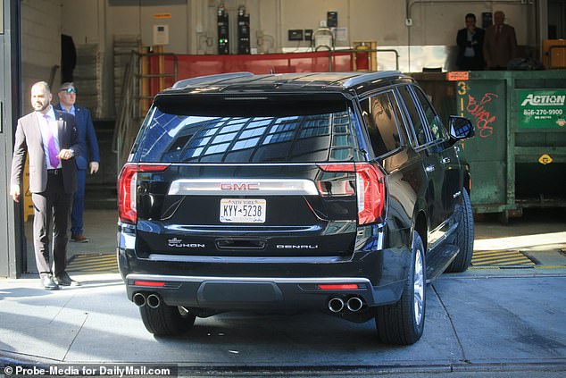 The couple arrived at the World Mental Health Day festival in Manhattan in a fleet of seven blacked-out vehicles