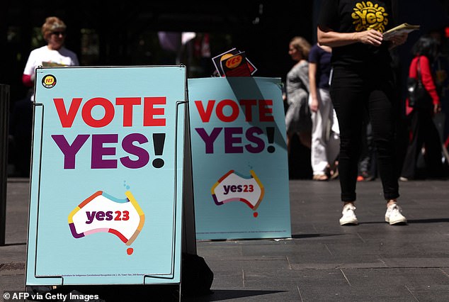 Australians will head to the polls on Saturday, October 14, to vote in the Vote referendum (pictured, Yes campaigners)