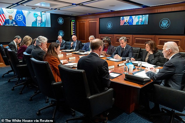 The president met with his security team in the Situation Room, as seen in a photo provided by the White House