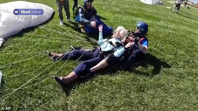 Hoffner, relieved to be back on the ground, said her skydiving record made her feel 'old'