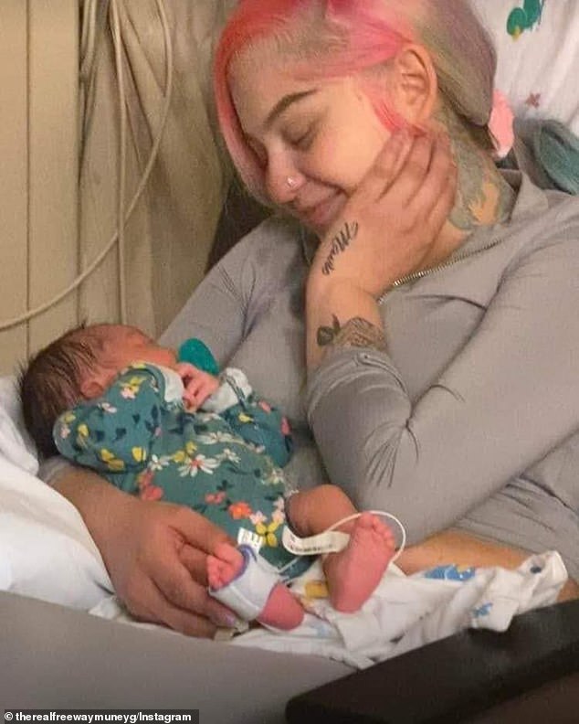 Gonzalez with her baby daughter, Se'vyn Sayori, who she gave birth to just two weeks after her second diagnosis on May 17 this year