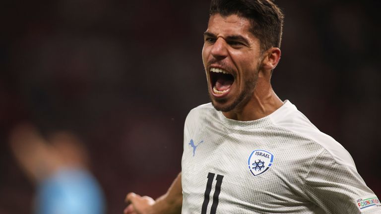 Israel's Manor Solomon celebrates after scoring their second goal against Albania during a UEFA Nations League match last year