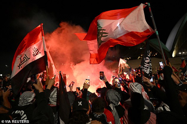 The shocking report follows an illegal pro-Palestinian rally (pictured) held in Sydney on Monday night after Hamas terrorists killed hundreds in Israel last weekend