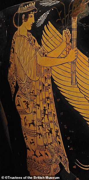 This depiction of Demeter on an Attic vase shows clothing of a similar design to that represented in one of the Parthenon sculptures