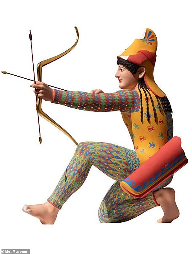 This ancient Greek archer was painted from the temple to show what he originally looked like before the colors faded