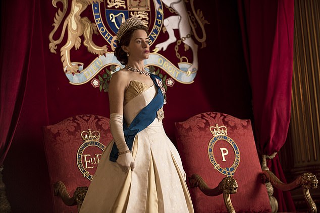 Claire Foy as Queen Elizabeth during Prince Philip's inauguration in The Crown