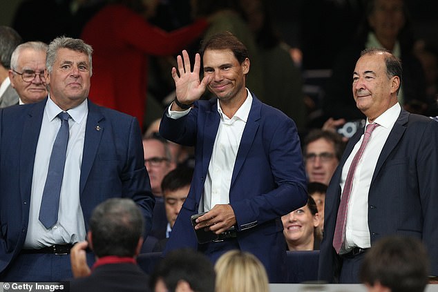 Nadal (pictured during an appearance at a soccer match in Spain last month) has been sidelined with a nagging hip injury that has ruled him out of the French Open and Wimbledon .