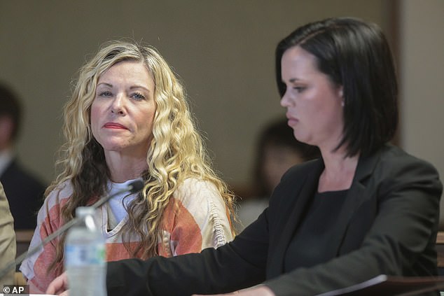 Lori Vallow Daybell, left, looks at the camera during one of her hearings.  She was sentenced to life in prison this past summer