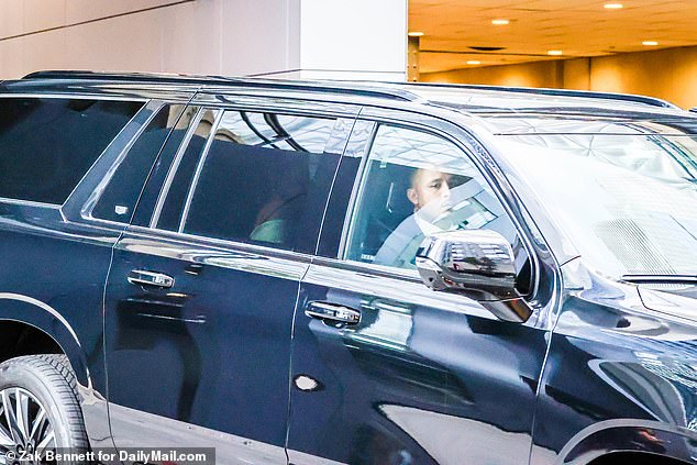 The convoy of seven blacked-out cars took the Duke and Duchess, pictured, around the block to the mental health summit