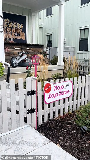 The house featured brown gingham fabrics, a lasso, a hanging cow skull and an inflatable motorcycle