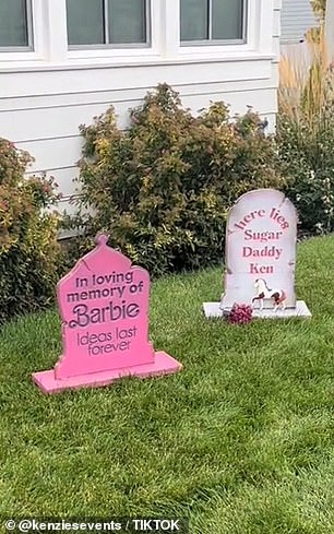 Another headstone reads: 'Here lies Sugar Daddy Ken' with a toy horse in front of it