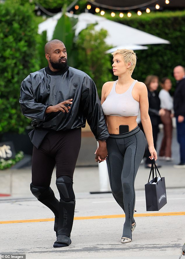 Bad speed romance: It's still unclear exactly how long the couple had been romantically involved before the wedding, but Bianca joined Kanye's Yeezy company in November 2020 (pictured above in May this year)