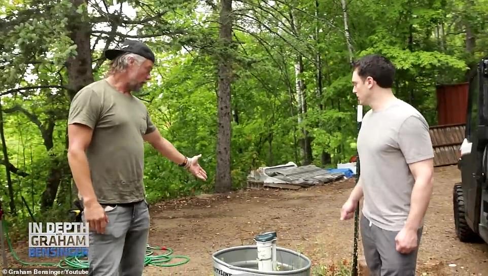 Well-prepared: As a self-proclaimed doomsday prepper, he also built two cabins, an outdoor sauna and functional outhouses on his lakeside property.  He showed the host one of the many wells he has on the property, as he said he wanted to be prepared to have plenty of water on hand in case of any emergency