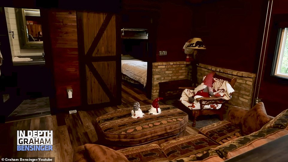 Cozy interior: He showed off the warm and cozy interior of the cabin, which he shares with wife Audra Mari